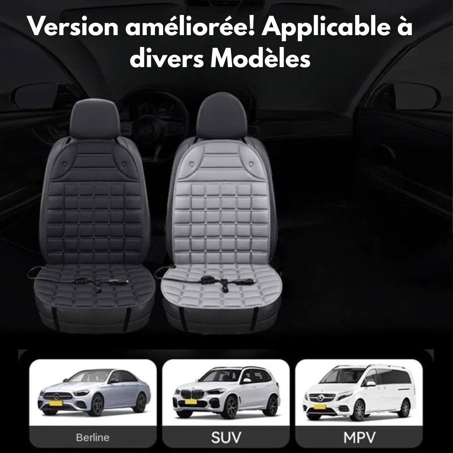 Coussin de siège chauffant voiture 12V – Chaleur rapide et confort en hiver | ThermiCar™